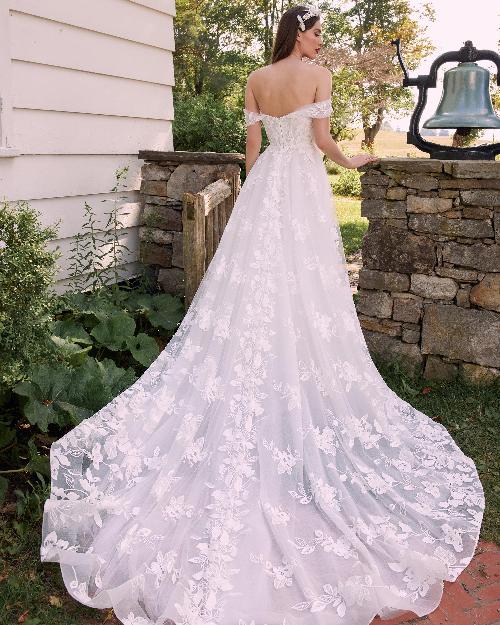 La22116 lace off the shoulder wedding dress with pockets and long train1